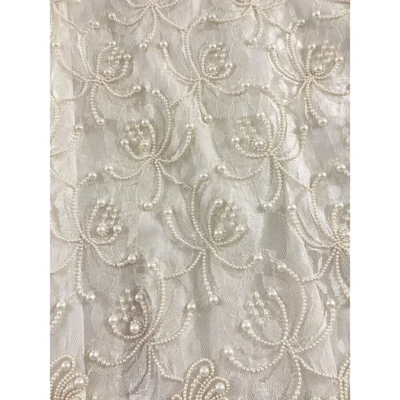 Vintage Gloria Vanderbilt Women's Ivory Lace Beaded Wedding Dress - 1XL - Picture 2 of 13